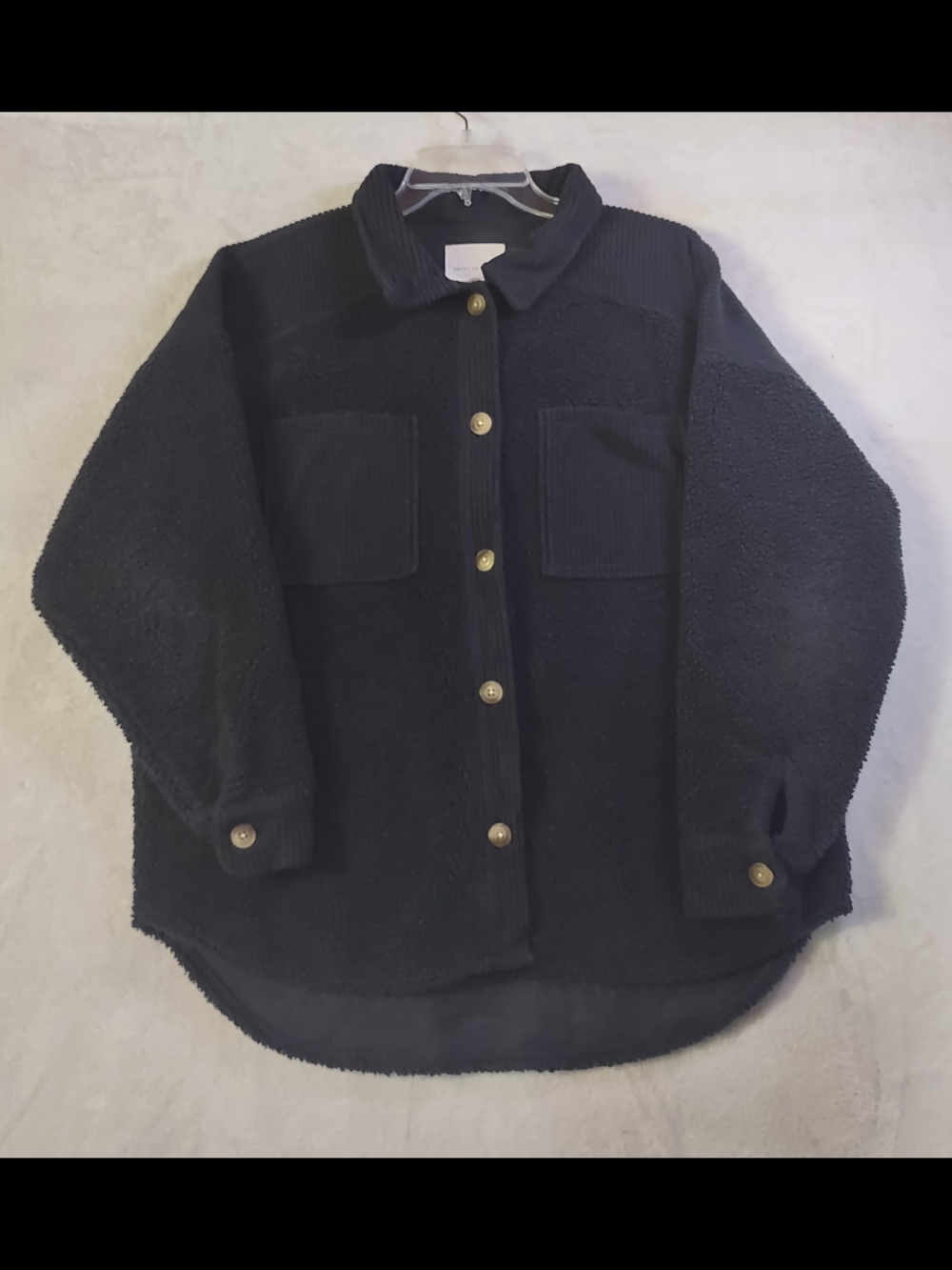 American Eagle Outfitters Black Sherpa Button-Up Shacket